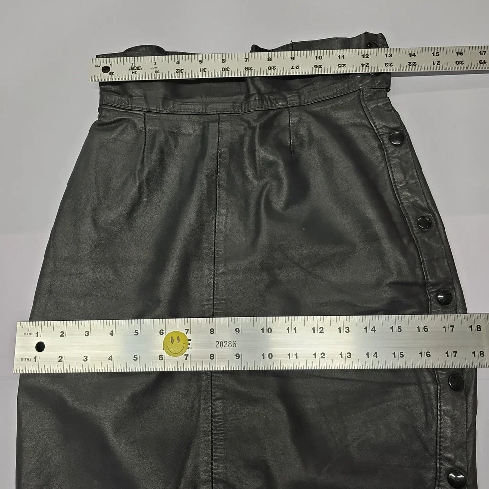 Vintage Nick‎ Pappagallo San Francisco Black Leather Side Button Pencil Skirt
